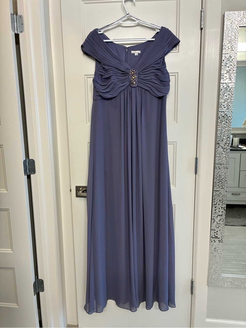 Liliana Dusty Lavender Off-Shoulder Beaded Ruched Empire Maxi Dress Size 14